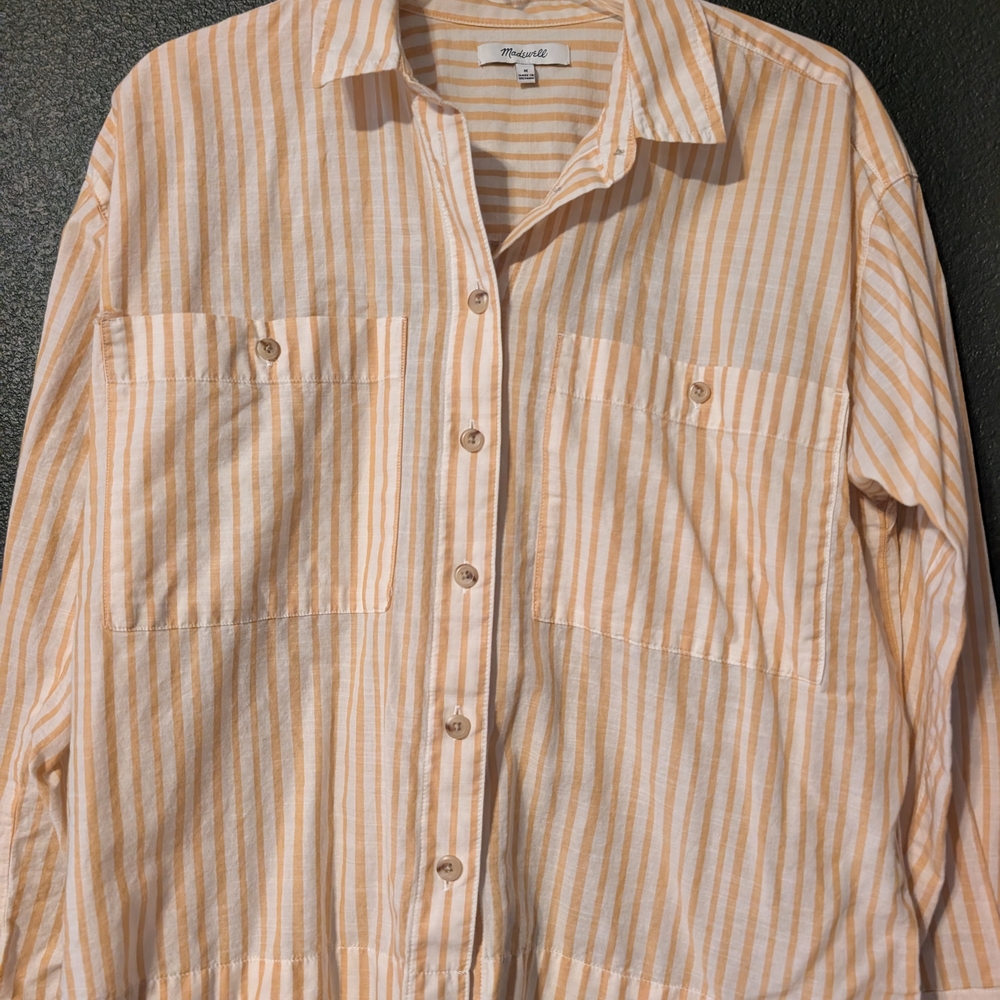 Madewell Tan and White Striped Top